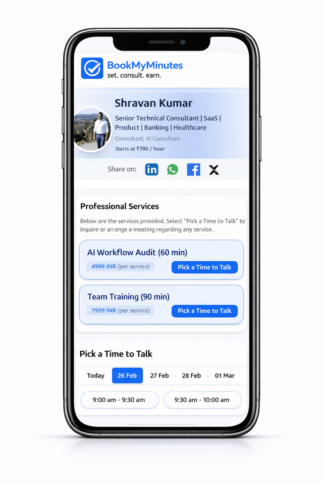 Sample professional booking profile on mobile